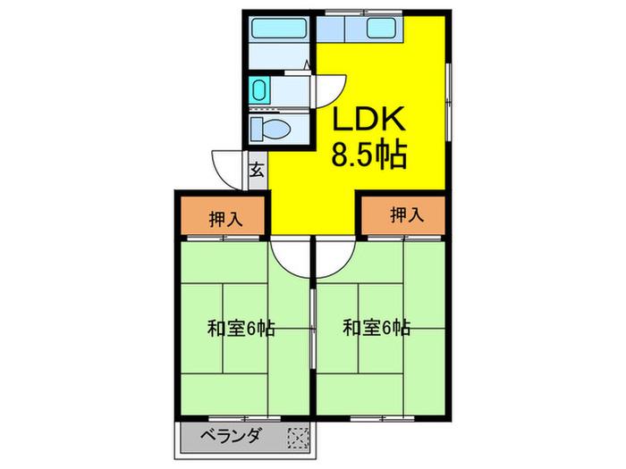 シティハイツ川西(2LDK/1階)の間取り写真