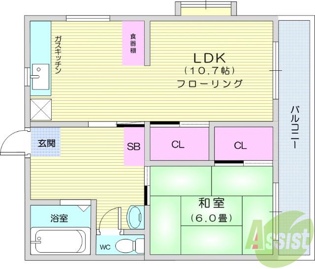 ファミーユ貝ケ森(1LDK/2階)の間取り写真