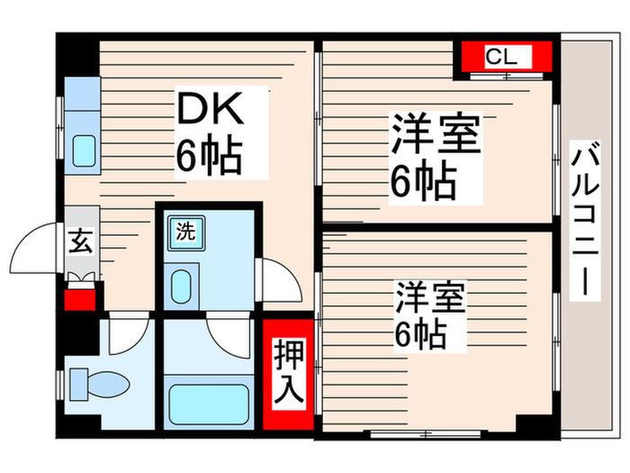 第五サンキビル(2DK/2階)の間取り写真