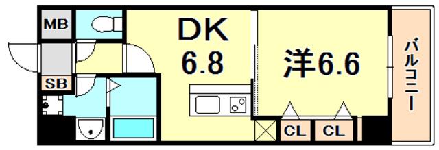 プレジール三ノ宮II(1DK/8階)の間取り写真
