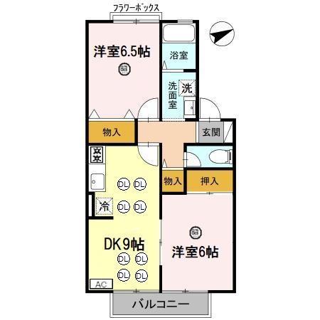 エクセルコーポ綾南B棟(2LDK/2階)の間取り写真