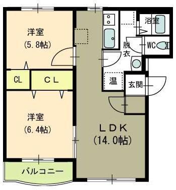 リヴェール(2LDK/1階)の間取り写真