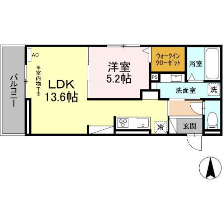 D-ROOM茜部中島 A棟(1LDK/3階)の間取り写真
