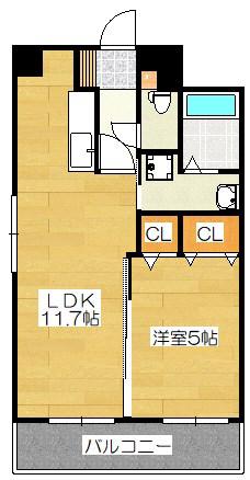 コスモ二日市(1LDK/7階)の間取り写真
