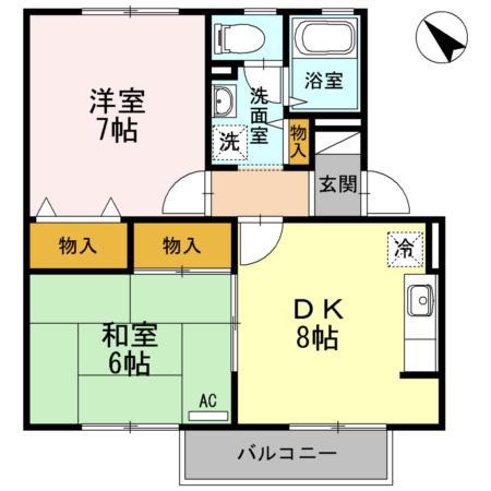 コーポアルファ2(2DK/1階)の間取り写真