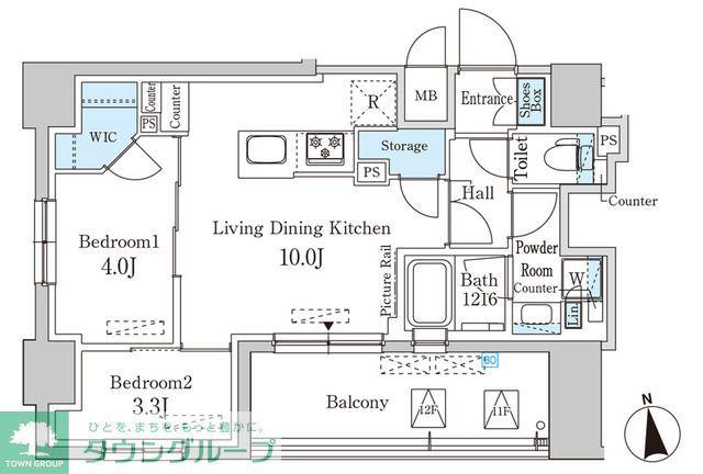 パークアクシス神田レジデンス(2LDK/12階)の間取り写真