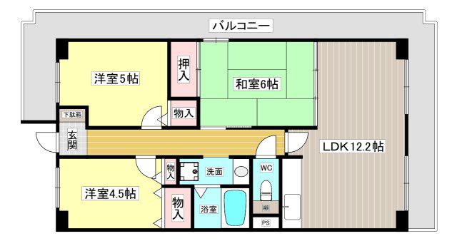グレンツェント甲東園(3LDK/4階)の間取り写真