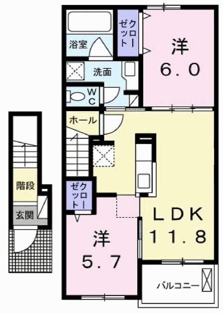 テリオス アナスタシス(2LDK/2階)の間取り写真