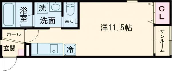 シュエットブラン寺尾(ワンルーム/1階)の間取り写真