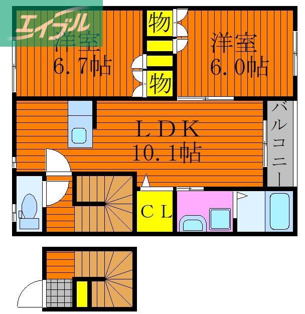 ハピネスA(2LDK/2階)の間取り写真