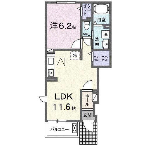 ホワイトルーム恩地(1LDK/2階)の間取り写真