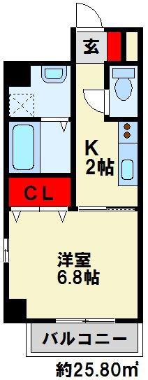 ニューアンジュ下曽根(1K/9階)の間取り写真