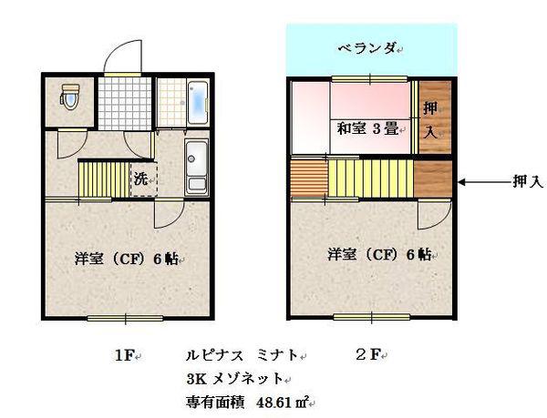 ルピナスミナト(3K/1階)の間取り写真