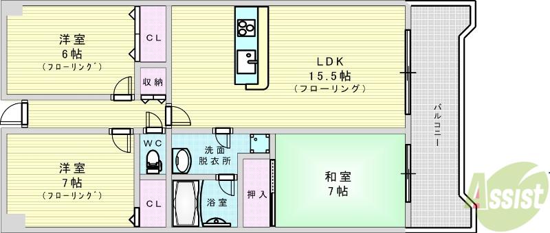 淀川ハイライフマンション(3LDK/3階)の間取り写真