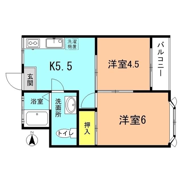 向山コーポ(2K/4階)の間取り写真