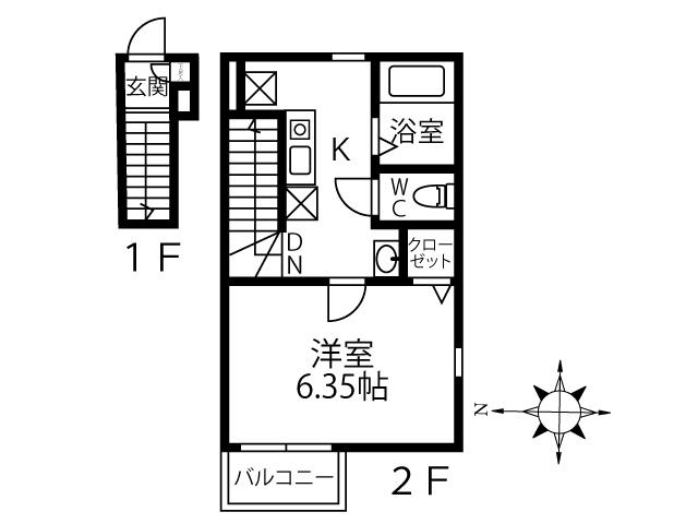 グラシーニャ(1K/2階)の間取り写真