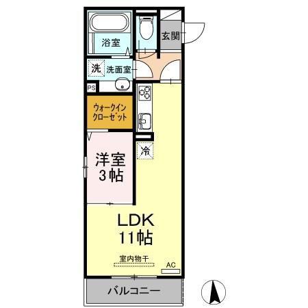 カンパーナ勝山(1LDK/3階)の間取り写真