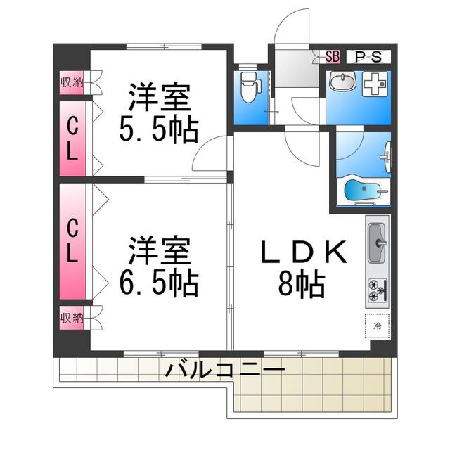 デルメゾン三国丘(2LDK/2階)の間取り写真
