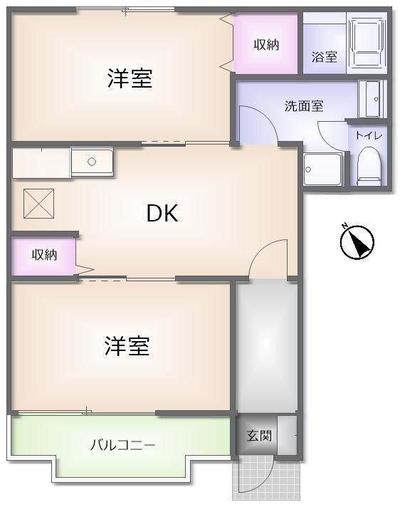プリムローズハウス(2DK/1階)の間取り写真