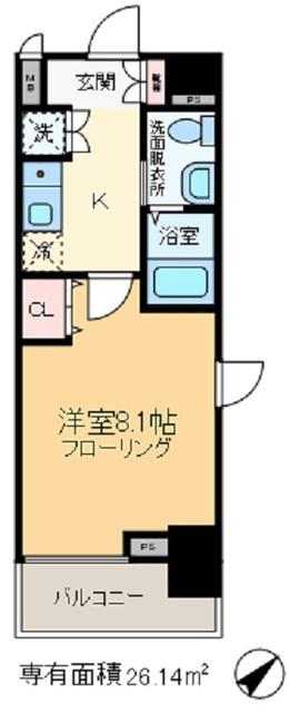 クレイシア王子(1K/8階)の間取り写真