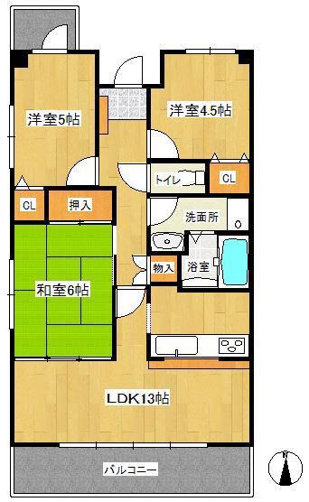 三和ハイツのぞえ(3LDK/4階)の間取り写真