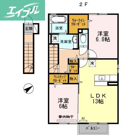ファーシルB棟(2LDK/2階)の間取り写真