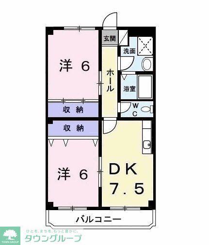 ベイシティ喜見塚(2DK/2階)の間取り写真