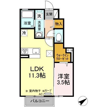グランディ樋の口(1LDK/1階)の間取り写真