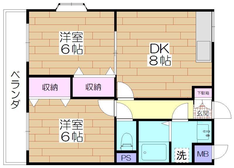 グランゲート(2DK/2階)の間取り写真