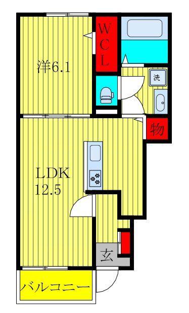 エアリーVI(1LDK/1階)の間取り写真