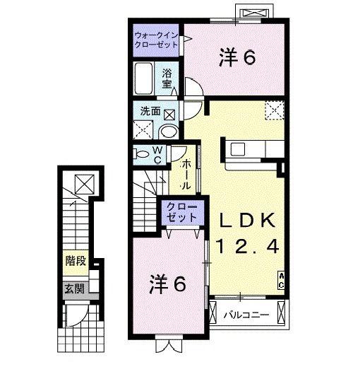 プライムコートA(2LDK/2階)の間取り写真