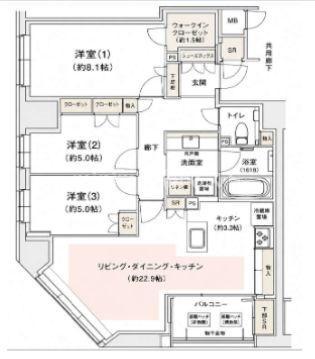 リバーガーデン四天王寺(3LDK/13階)の間取り写真