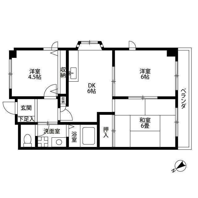 サンシティパールマンションII(3DK/2階)の間取り写真