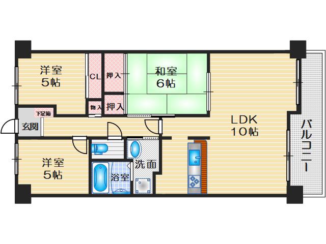 東千里OMパレス1(3LDK/3階)の間取り写真