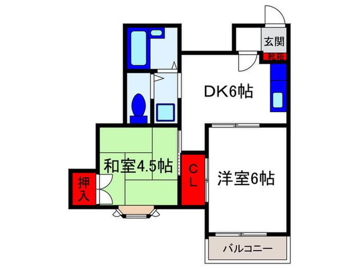 ピア湯川(2DK/1階)の間取り写真
