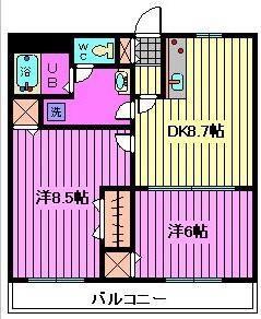 ユーロイヤル(2DK/2階)の間取り写真