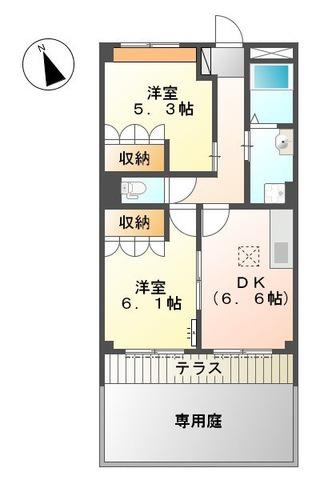 コムス・エルアール(2DK/1階)の間取り写真