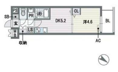 ブランオールB館(1DK/7階)の間取り写真