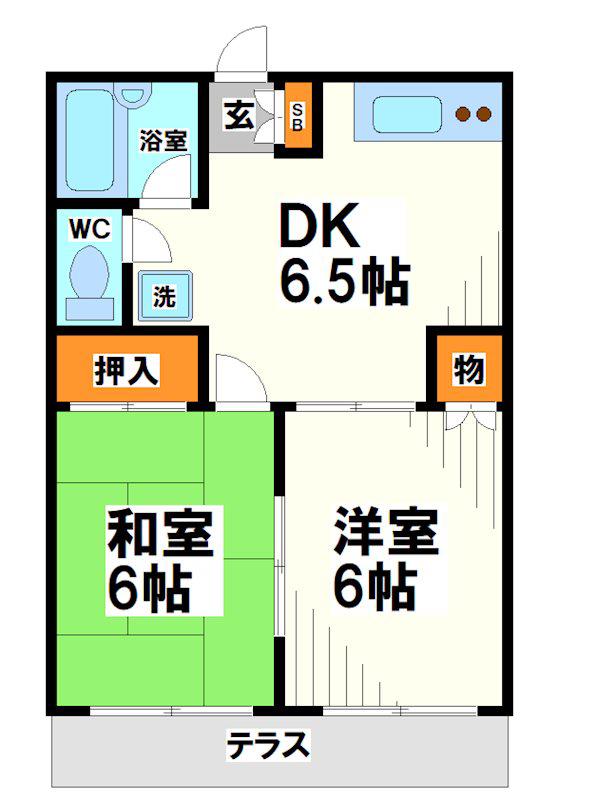 京王線 調布駅 徒歩10分 2階建 築34年(2DK/1階)の間取り写真