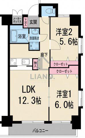 クリエート住吉(2LDK/9階)の間取り写真