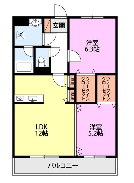 RESIDENCE HILL ウエスト裏館(2LDK/2階)の間取り写真