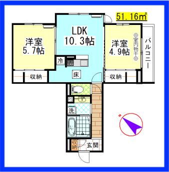 DL GRAND湘南A棟 (2LDK/3階)の間取り写真