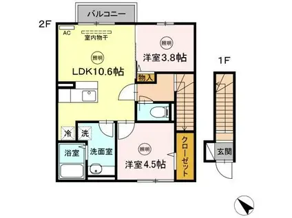 D.ROOMたかむら知古A棟(2LDK/2階)の間取り写真