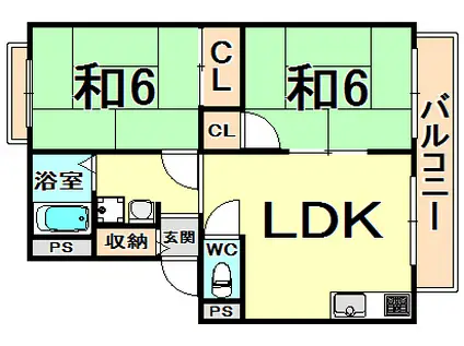 エクセル武庫川Ⅱ(2LDK/2階)の間取り写真