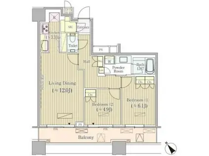 BRILLIA TOWERS目黒ノースレジデンス(2LDK/28階)の間取り写真