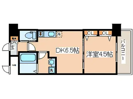 エステムコート三宮駅前IIアデシオン(1DK/6階)の間取り写真