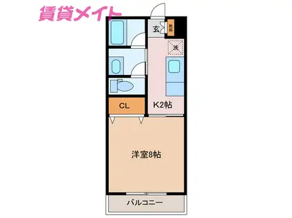 アルファII(1K/2階)の間取り写真