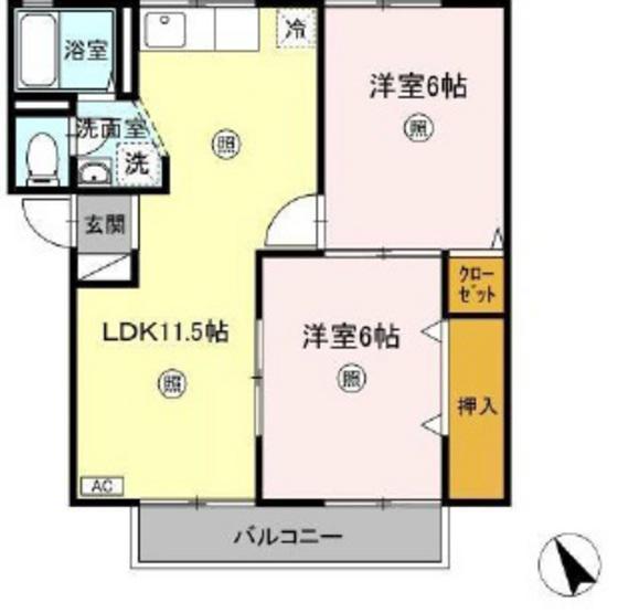 プレジール小野E棟(2LDK/2階)の間取り写真