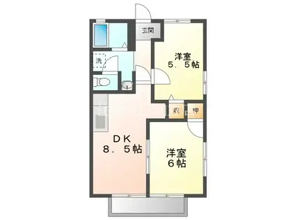 ハートホーム八ツ橋 B棟(2DK/2階)の間取り写真