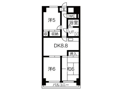 マンション森(3LDK/9階)の間取り写真